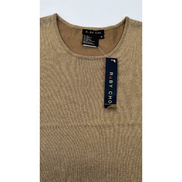 Ruby Cho Sleeveless Shimmer Gold Holiday Top RC4051 Size M Silk Blend NWT - Picture 10 of 13